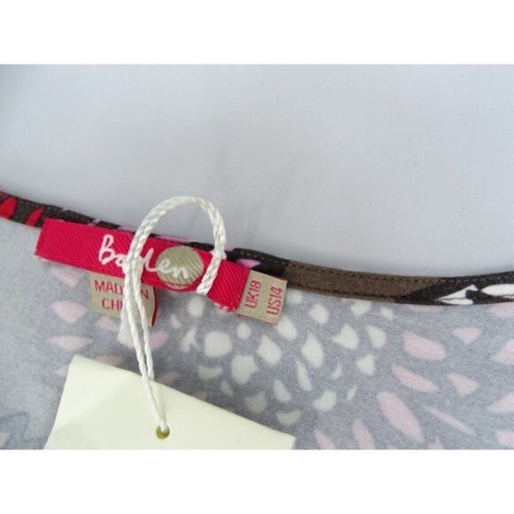 New Boden US 14 Maroon Beaded Scoop Neck Floral Print Viscose Empire Waist Dress - Picture 3 of 8